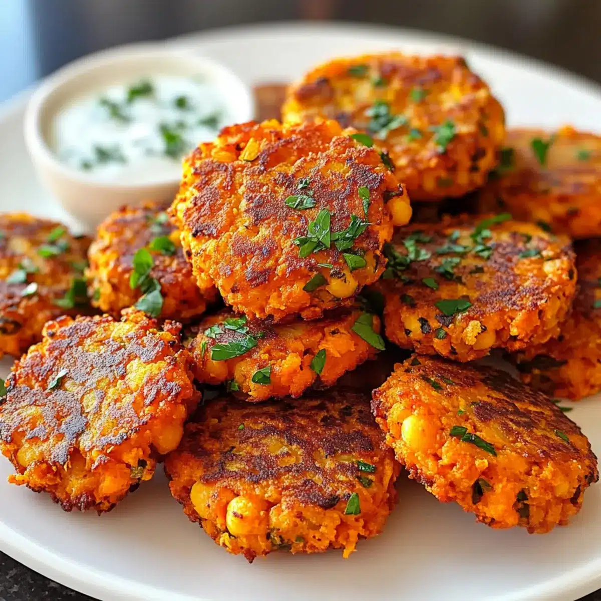 Knusprige Kichererbsen- und Süßkartoffelpuffer