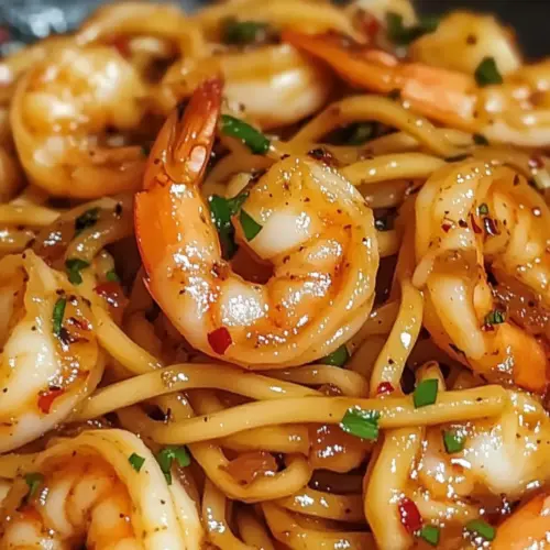 Schmackige Knoblauchgarnelen-Nudeln