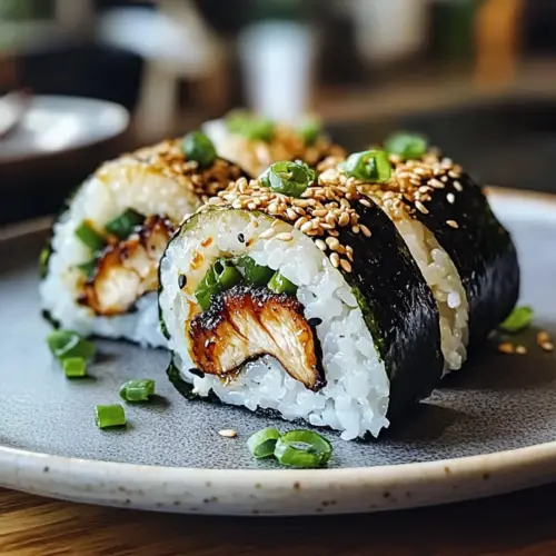 Herzhafte gegrillte Hähnchen-Onigiri
