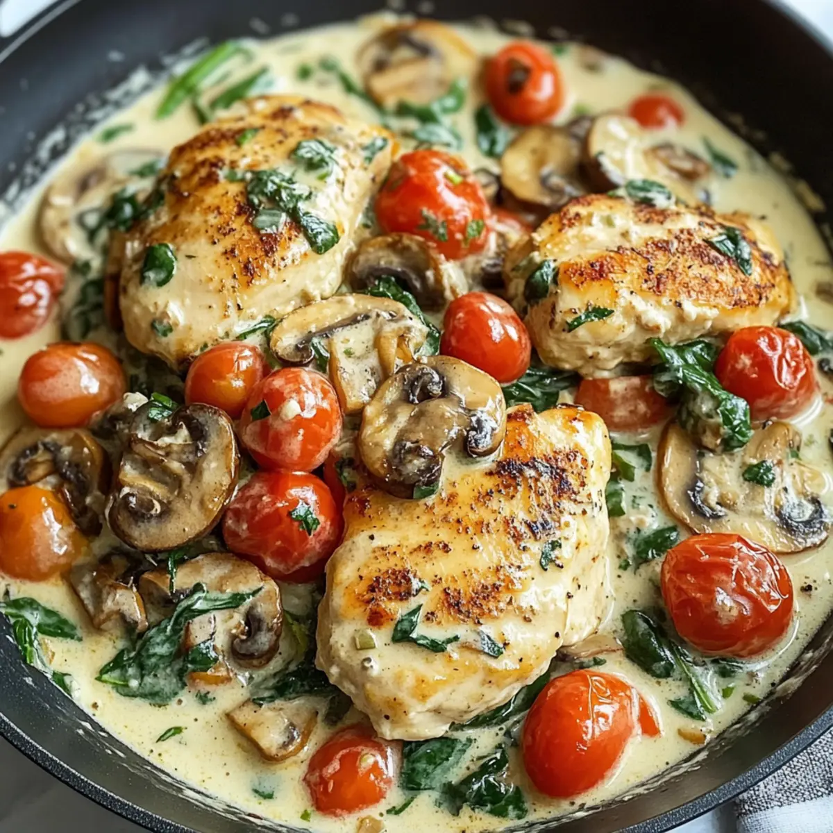 Cremige mediterrane Hähnchenpfanne