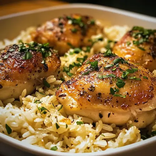 Ofen-gebackenes Hähnchen und Reis