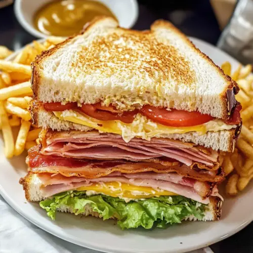 Club-Sandwich-Rezept Zutaten: - Toastbrot - Hähnchenbrust (gekocht) - Speck - Kopfsalat - Tomaten - Mayonnaise - Salz - Pfeffer Anleitung: 1. Toasten Sie das Brot. 2. Hähnchenbrust in Scheiben schneiden. 3. Speck braten, bis er knusprig ist. 4. Auf eine Scheibe Toast Mayonnaise streichen. 5. Hähnchen, Speck, Salat und Tomaten darauflegen. 6. Mit einer weiteren Scheibe Toast abdecken. 7. Vorgang wiederholen und das Sandwich diagonal schneiden. 8. Mit Zahnstocher fixieren und servieren.