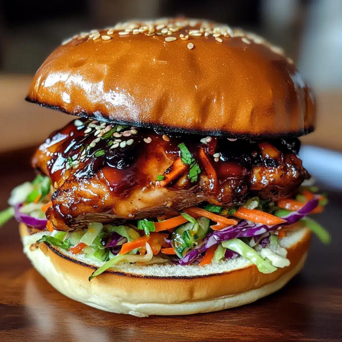 Koreanisches BBQ-Hühnchen-Sandwich mit Kohlsalat