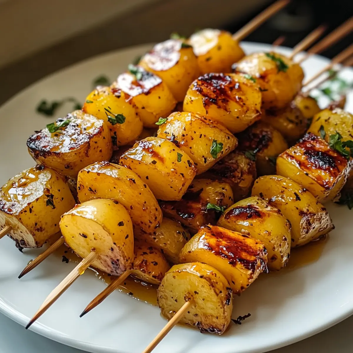 Juicy Grilled Honey-Mustard Potato Skewers
